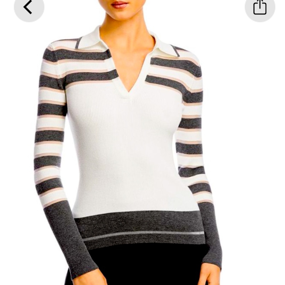 Bailey 44 Striped and Mesh Grey and Cream Top